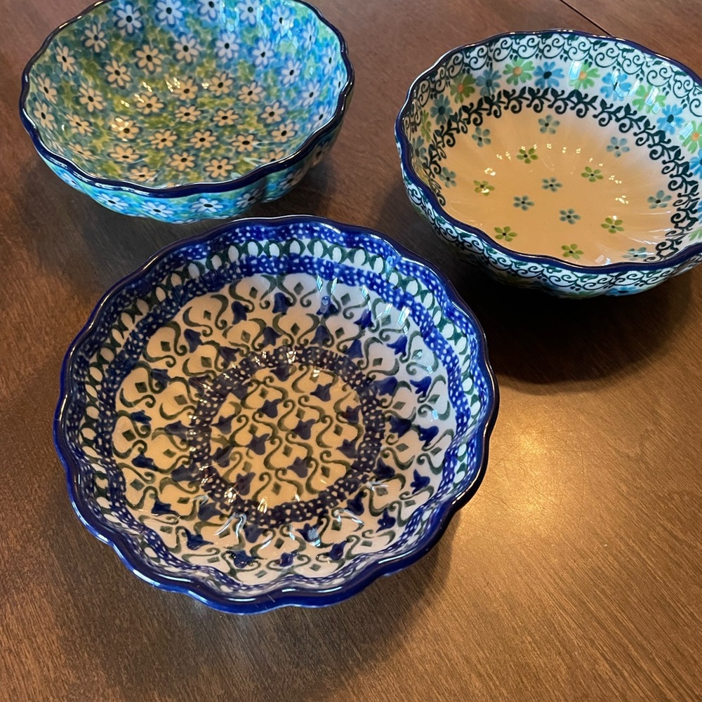 Polish Pottery 3 snack bowls